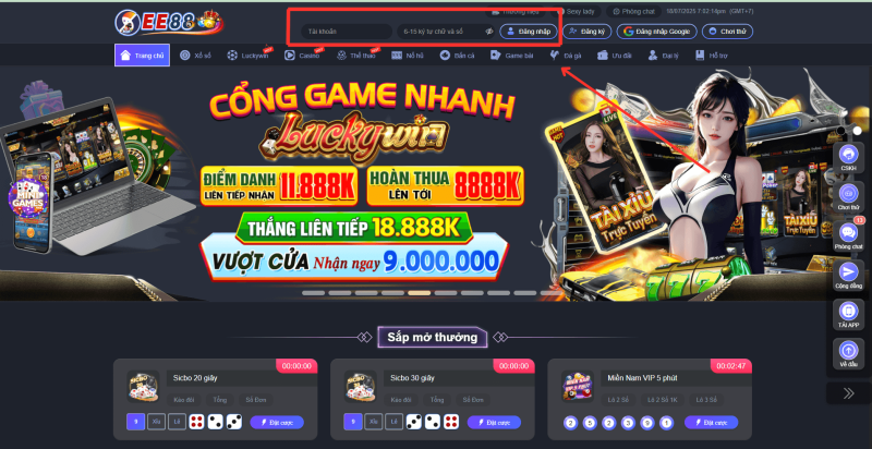 giao diện đăng nhập e88